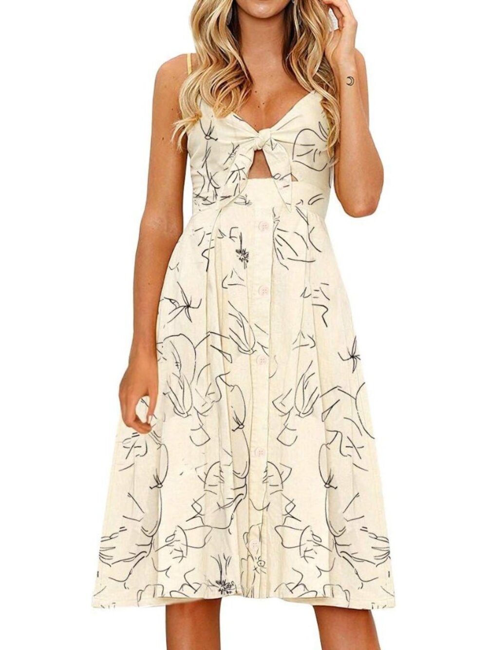 Womens Tie Front Button Down A-Line Dresses Summer Spaghetti Strap Midi Dress Fl